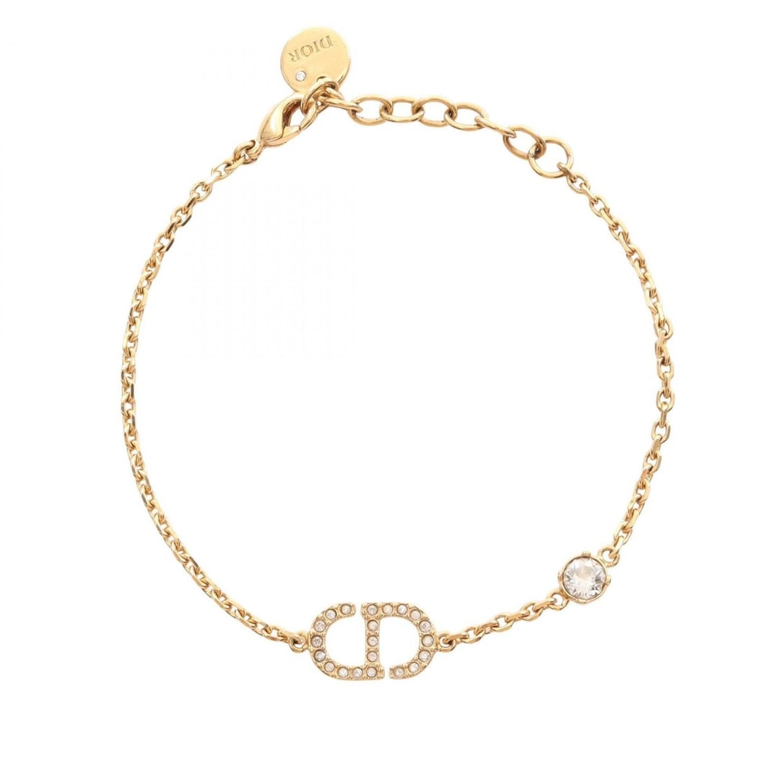 Christian Dior Dior Petit CD Bracelet, Gold Plated (GP), Rhinestone, Women's, Gold/Clear Tones: --- Catalog ---Category: SizeLength: 16cm - 18.5cm / 6.29'' - 7.28''Category: DesignType: Charm braceletColor: Clear, GoldGender: WomenMaterial: Gold plating, RhinestoneCategory: GeneralBrand: Christi