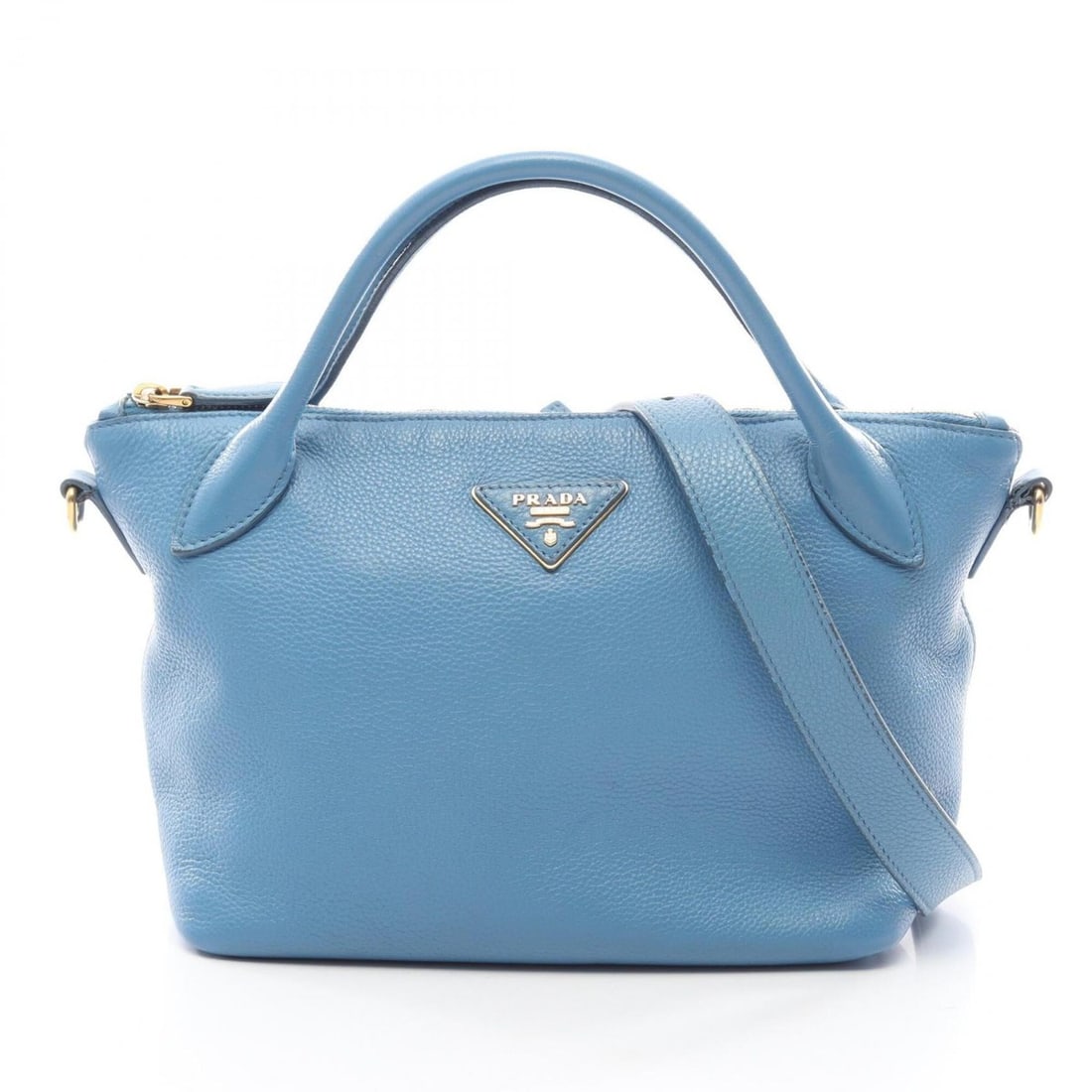Prada PRADA Triangle Plate 2-Way Handbag Leather for Women Blue (1 of 14)