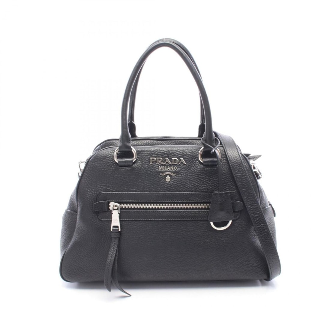 Prada VITELLO PHENIX 2-Way Handbag, Leather, Women's, Black, 1BB054 (1 of 15)