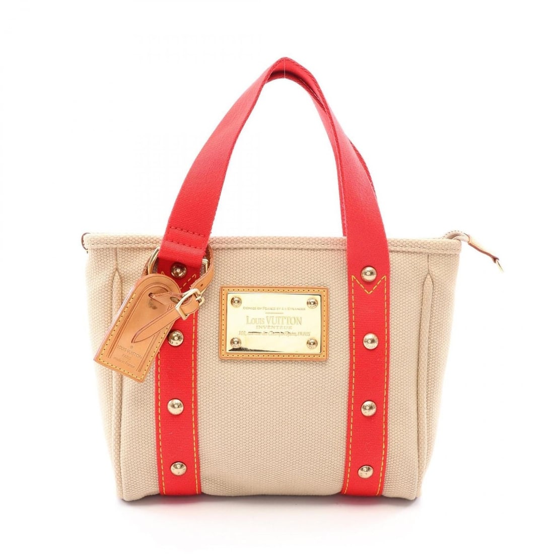 Louis Vuitton Cabas PM Antigua Tote Bag Handbag Canvas Leather Women's Beige/Red M40038: --- Catalog ---Category: SizeSize (HxWxD): 20cm x 24cm x 5.5cm / 7.87'' x 9.44'' x 2.16''Handle Length: 34cm / 13.38''Category: DesignType: Handbag, Tote bagColor: Beige, Red colorGender: WomenMateria