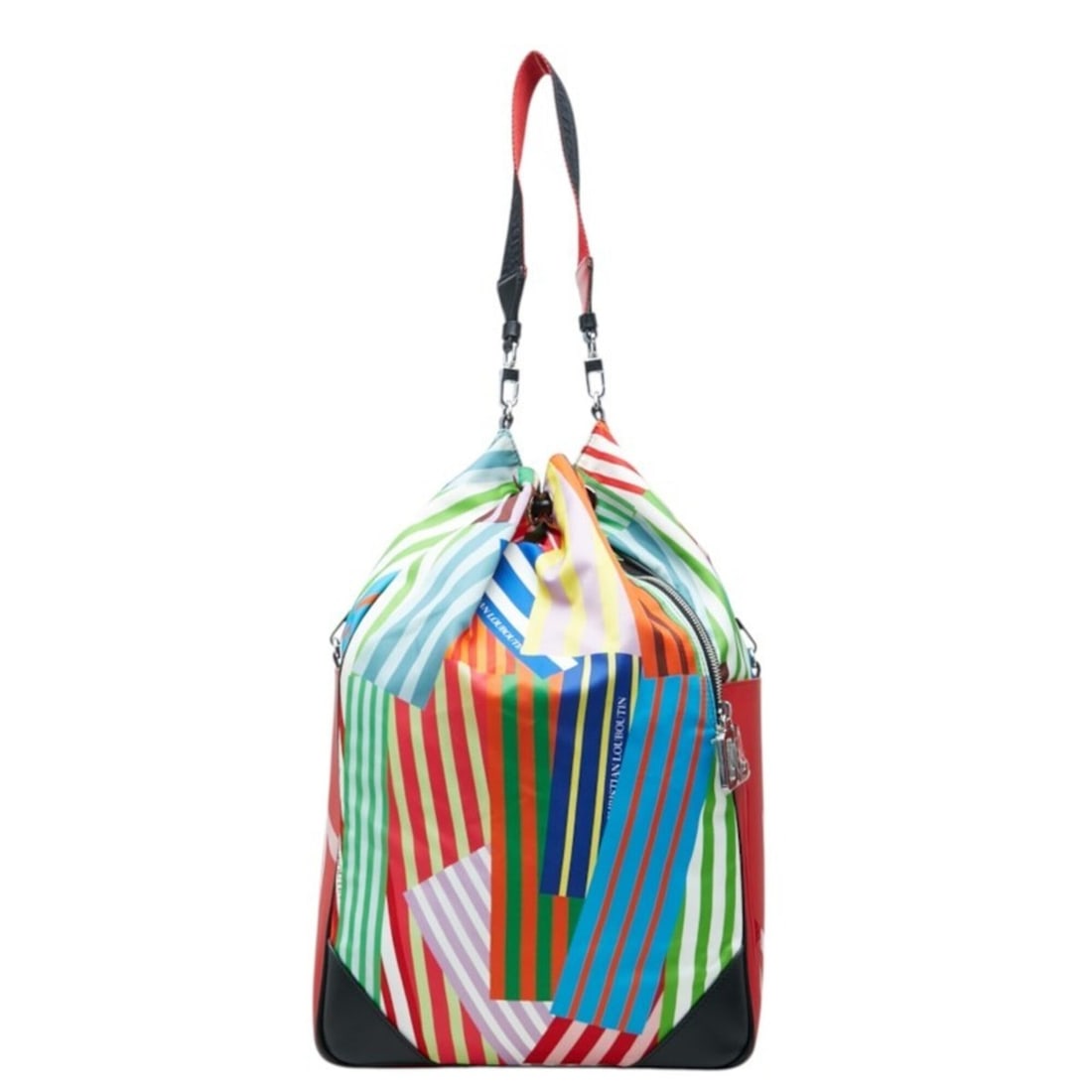 Christian Louboutin Sailor Swim Nylon Grand Bag Drawstring Shoulder 2-Way Multicolor Red Black: --- Catalog ---Category: SizeSize (HxWxD): 40cm x 19.5cm x 25cm / 15.74'' x 7.67'' x 9.84''Category: DesignType: Shoulder bagColor: Black, Multi-color, Red colorGender: WomenMaterial: Nylon , Leather 