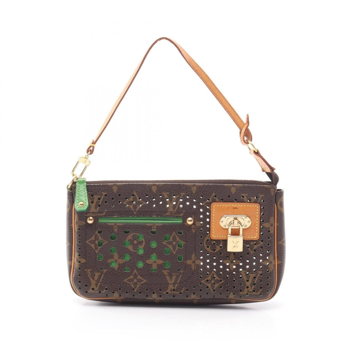 Louis Vuitton Pochette Accessoires Handbag, Coated Canvas and Leather, Monogram Perfo, Women's,: --- Catalog ---Category: SizeSize (HxWxD): 13cm x 21cm x 4cm / 5.11'' x 8.26'' x 1.57''Category: DesignType: Handbag, PochetteColor: Brown, Green, Monogram, VertGender: WomenMaterial: Coated canvas , 