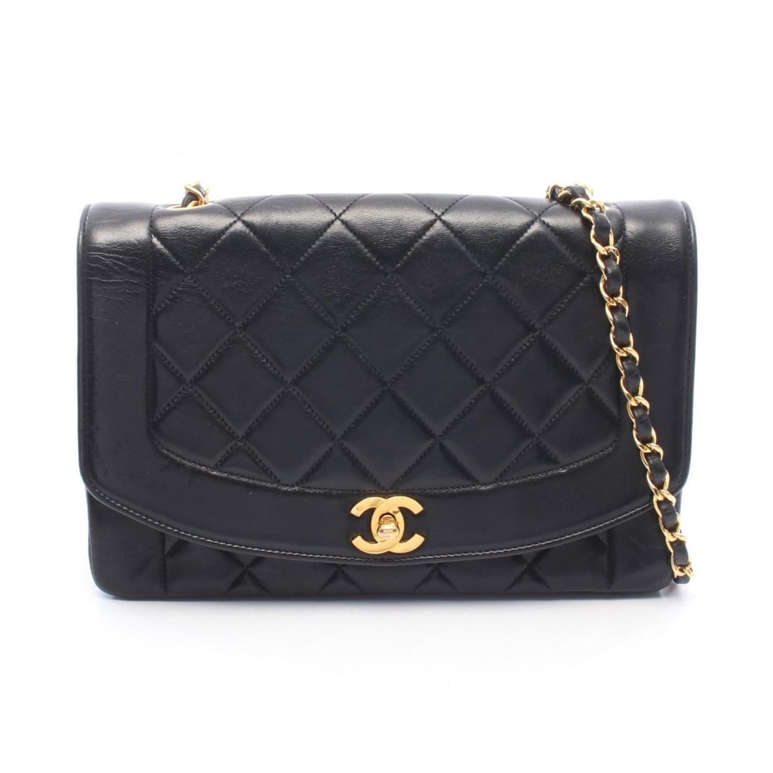 Chanel Matelassé Diana Flap Shoulder Bag/Handbag, Lambskin Leather, Women's, Black (01165) (1 of 11)