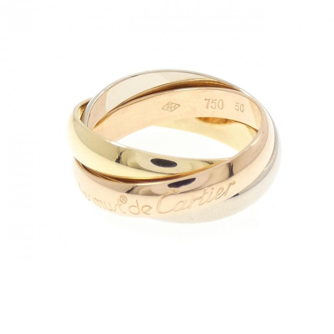 Cartier Trinity Ring: --- Catalog ---Category: SizeUS Size: 5.5Brand Size: 50Category: DesignType: Band ringGender: WomenMaterial: Pink gold (18K), White gold (18K), Yellow gold (18K)Category: GeneralBrand: Cartier---