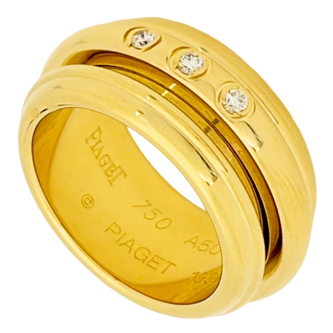 Piaget Possession Ring, Diamond Size #48, 18K Yellow Gold, 12.3g, 3PD (3 Diamonds), Women's.: --- Catalog ---Category: SizeWidth: 9mm / 0.35''Weight: 12.3g / 0.43oz.US Size: 4.5Brand Size: 48Category: DesignType: Band ringStone: DiamondGender: WomenMaterial: Yellow gold (18K)Category: GeneralB