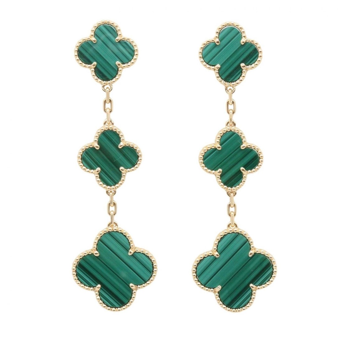 Van Cleef & Arpels Magic Alhambra Earrings, Malachite, 3 Motifs, 18K (Yellow Gold), Women's, (1 of 10)