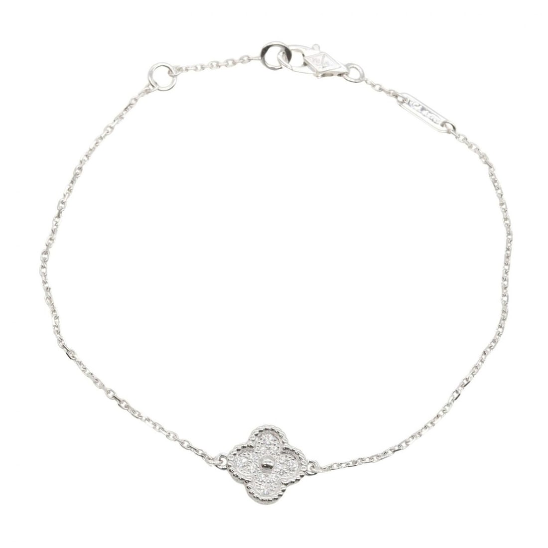 Van Cleef & Arpels Sweet Alhambra Diamond Bracelet, 18K White Gold (18KWG), Diamond, Women's,: --- Catalog ---Category: SizeLength: 15cm - 16.5cm / 5.9'' - 6.49''Category: DesignType: Charm braceletColor: Clear, SilverGender: WomenMaterial: White gold (18K)Category: GeneralMPN: VCARO85600Brand: