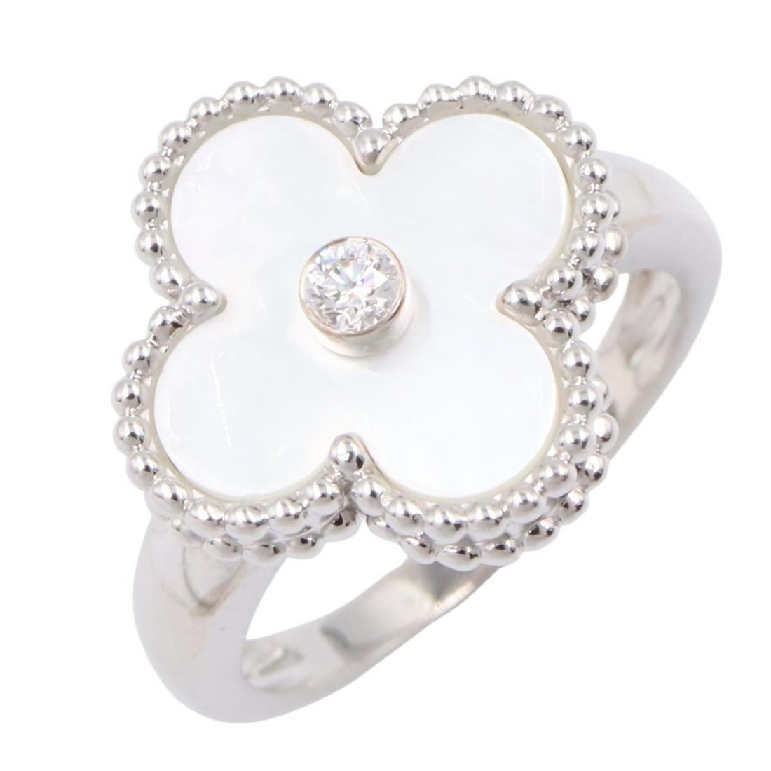 Van Cleef & Arpels Vintage Alhambra Mother-of-Pearl 1PD Ring - 18K White Gold (18KWG) with Diamond (1 of 17)