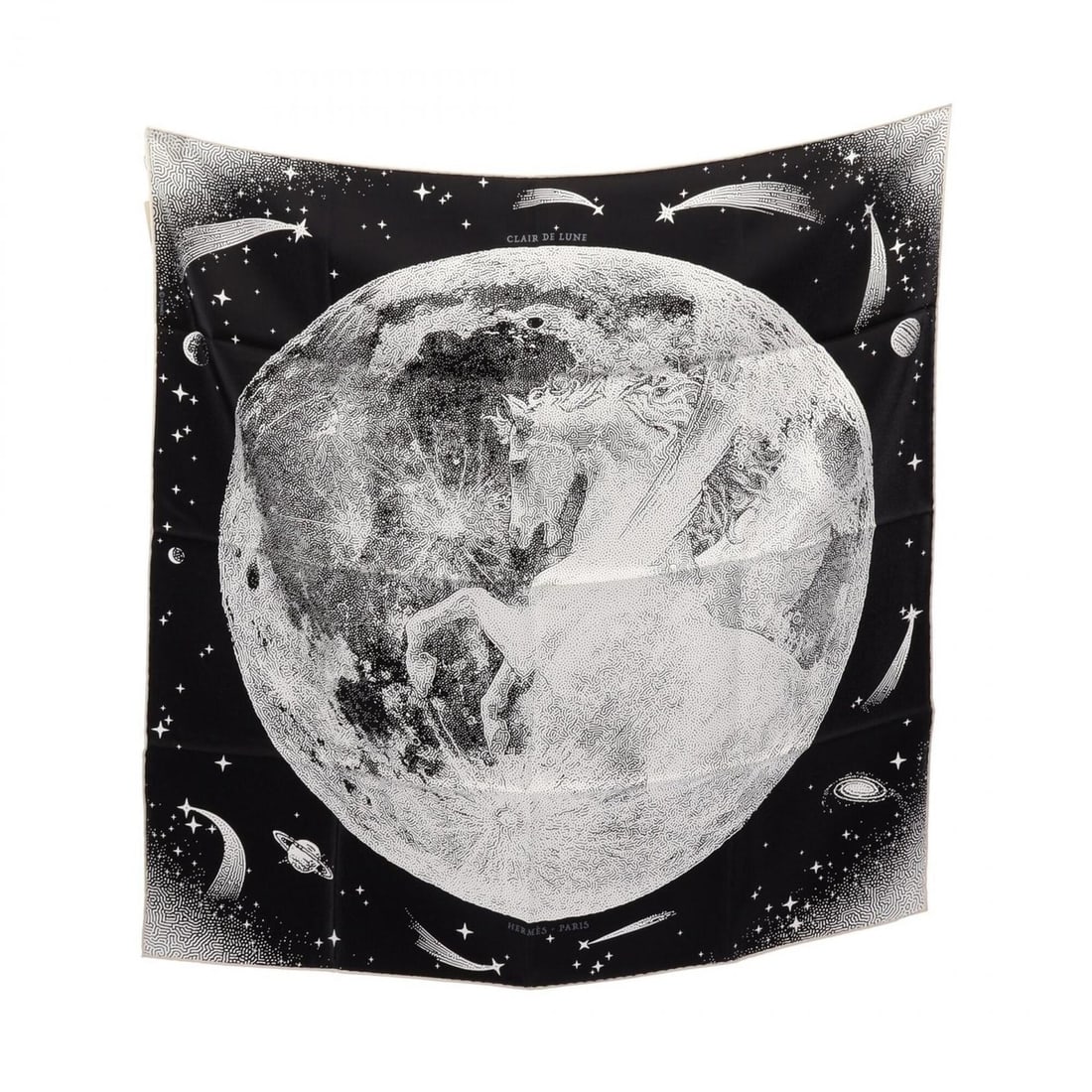 Hermes HERMES Carre 70 CLAIR DE LUNE Scarf Muffler Silk Women's Black/White: --- Catalog ---Category: SizeSize (LxW): 66cm x 66cm / 25.98'' x 25.98''Category: DesignType: ScarfColor: Black, WhiteGender: WomenMaterial: Silk Category: GeneralBrand: Hermes--- Item List ---Section