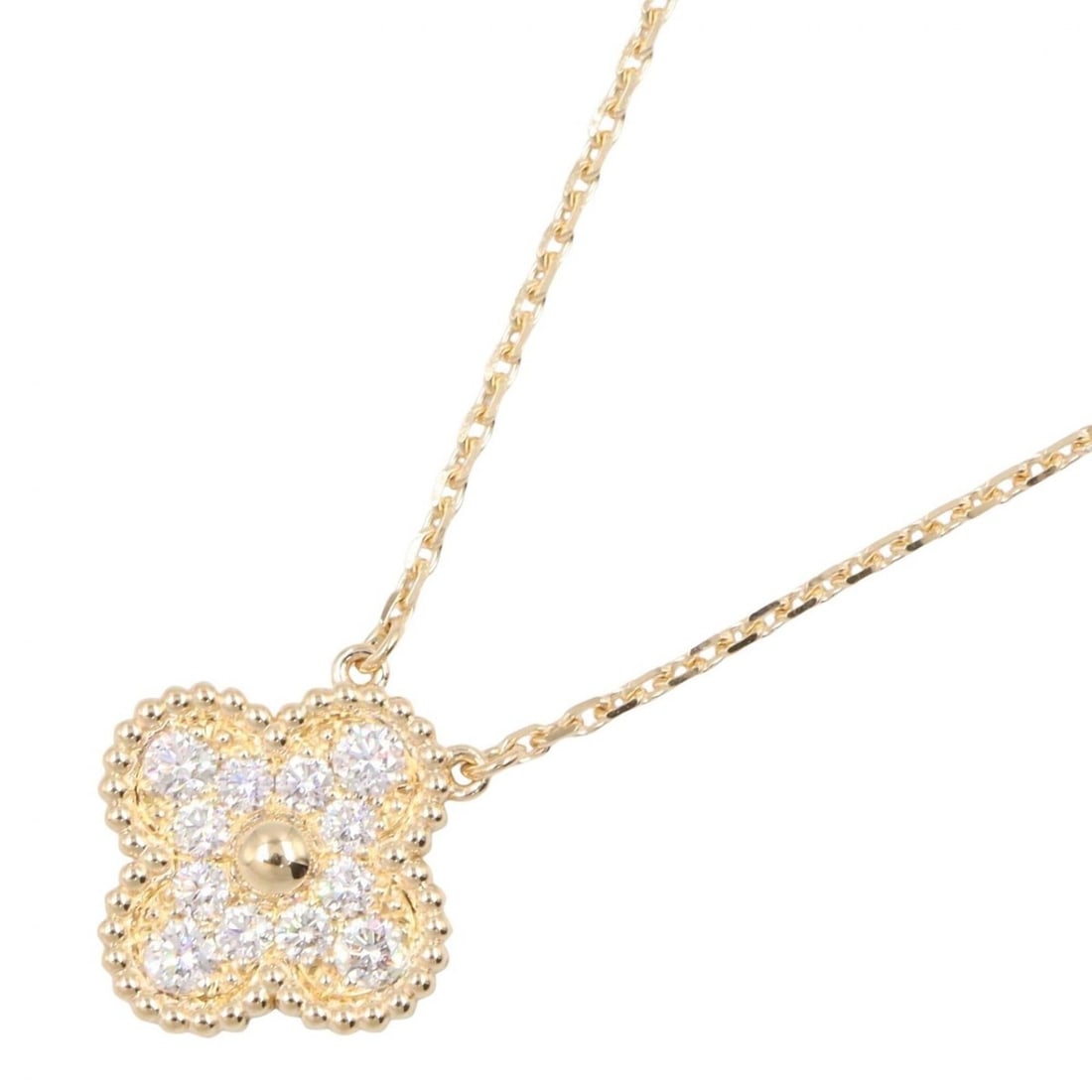 Van Cleef & Arpels Vintage Alhambra Diamond Necklace, 18K (Yellow Gold), Diamond, Women's, Gold: --- Catalog ---Category: SizePendant Size: 15mm x 15mm / 0.59'' x 0.59''Neck Circumference: 37 cm - 41.5 cm / 14.56'' - 16.33''Category: DesignColor: Clear, GoldGender: WomenMaterial: Yellow gold (18K