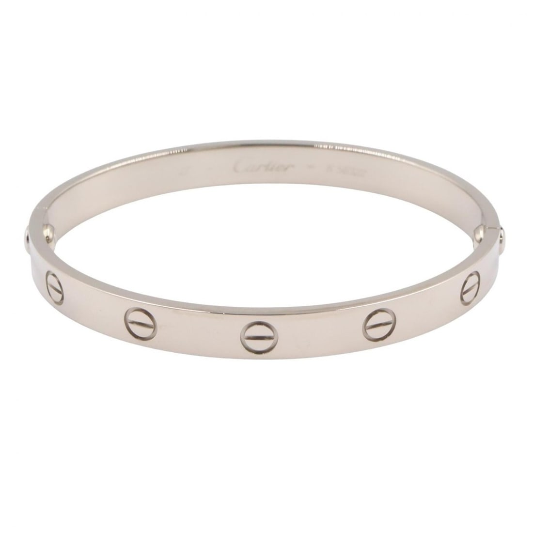 Cartier Love Bracelet, 18K White Gold (WG), Women's, Silver Tone, B6081617: --- Catalog ---Category: SizeLength: 15.5cm / 6.1''Category: DesignType: Charm braceletColor: SilverGender: WomenMaterial: White gold (18K)Category: GeneralMPN: B6081617Brand: Cartier--- Item List ---