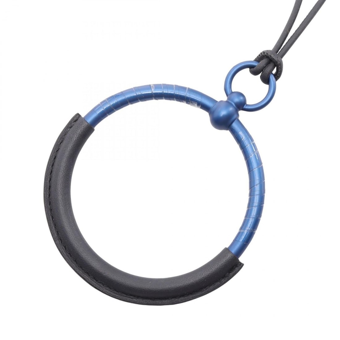 Hermes Loop Grand Necklace, Leather and Metal Jewelry, Women's, Blue/Black: --- Catalog ---Category: SizePendant Size: 70mm x 70mm / 2.75'' x 2.75''Neck Circumference: 80 cm / 31.49''Category: DesignColor: Black, BlueGender: WomenMaterial: Leather, MetalNecklace Type: Necklac