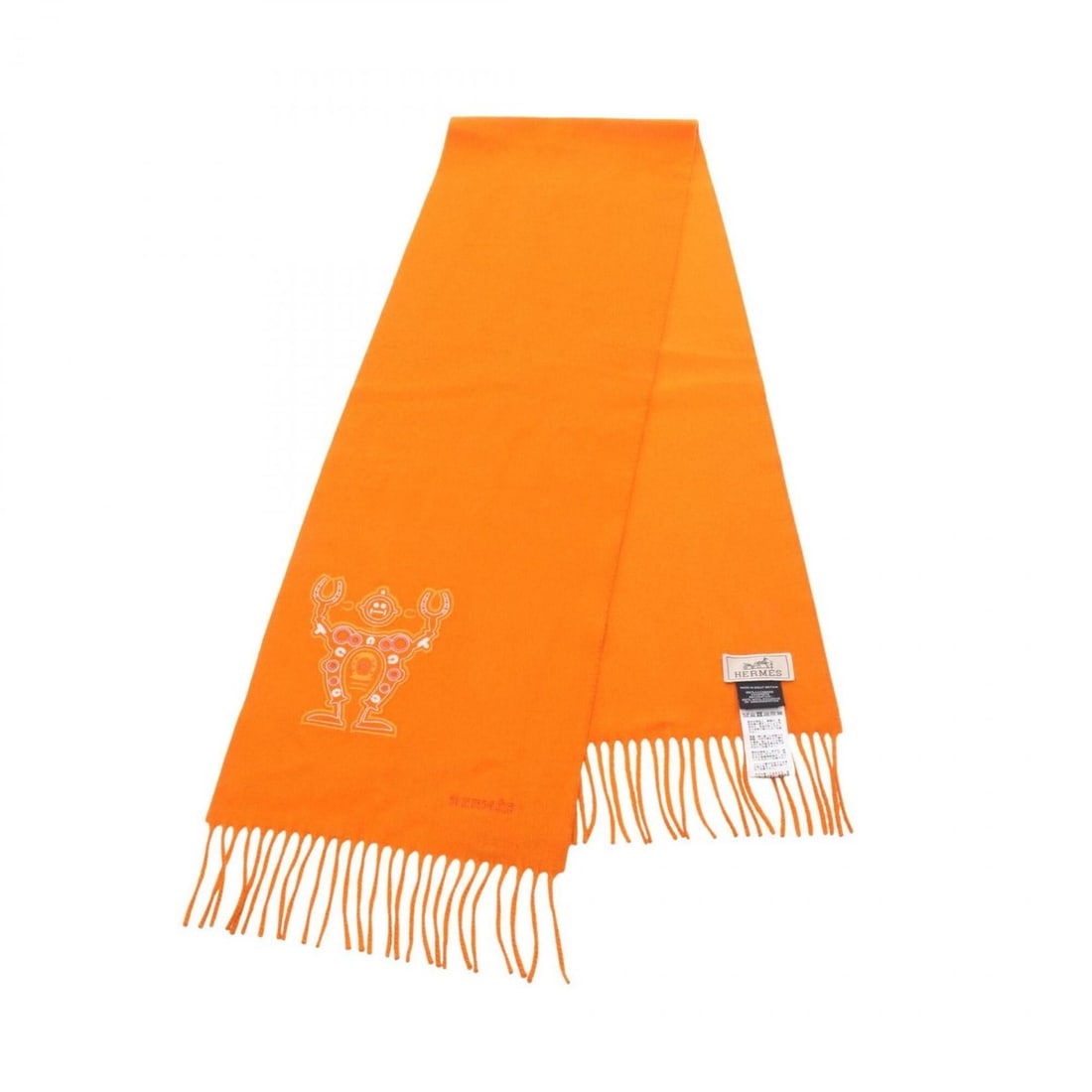 Hermes Hello Mr. Fariere Cashmere Scarf for Women, Orange: --- Catalog ---Category: SizeSize (LxW): 1.6m x 25cm / 62.99'' x 9.84''Category: DesignType: StoleColor: OrangeGender: WomenMaterial: Cashmere Category: GeneralBrand: Hermes--- Item List ---Section: C