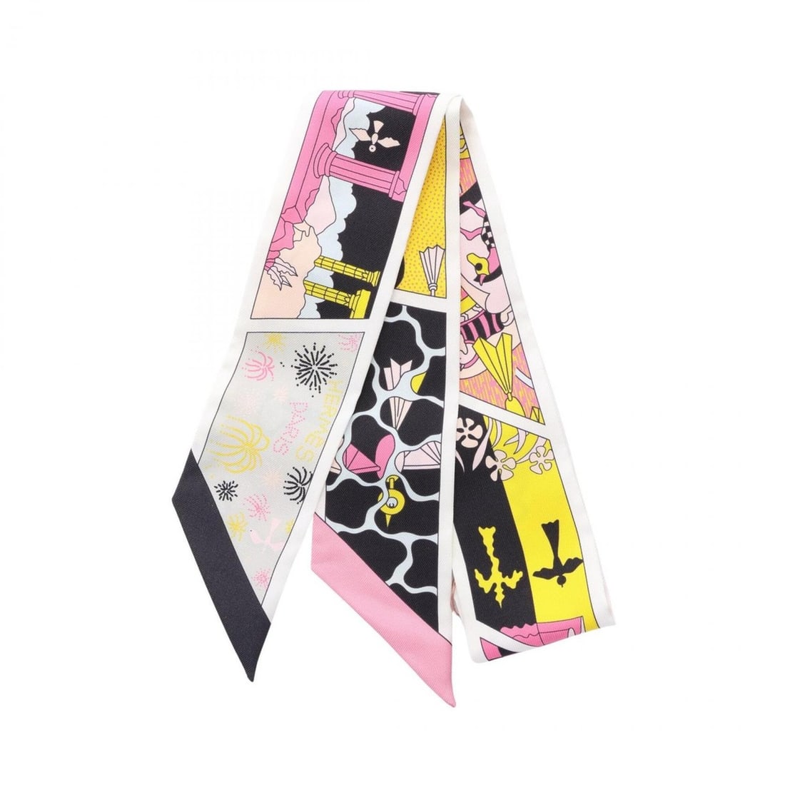 Hermes Twilly Ribbon Factory Suite Scarf Muffler Silk Women's White Multicolor: --- Catalog ---Category: SizeSize (LxW): 85cm x 5cm / 33.46'' x 1.96''Category: DesignType: ScarfColor: Multi-color, WhiteGender: WomenMaterial: Silk Category: GeneralBrand: Hermes--- Item List ---Sec