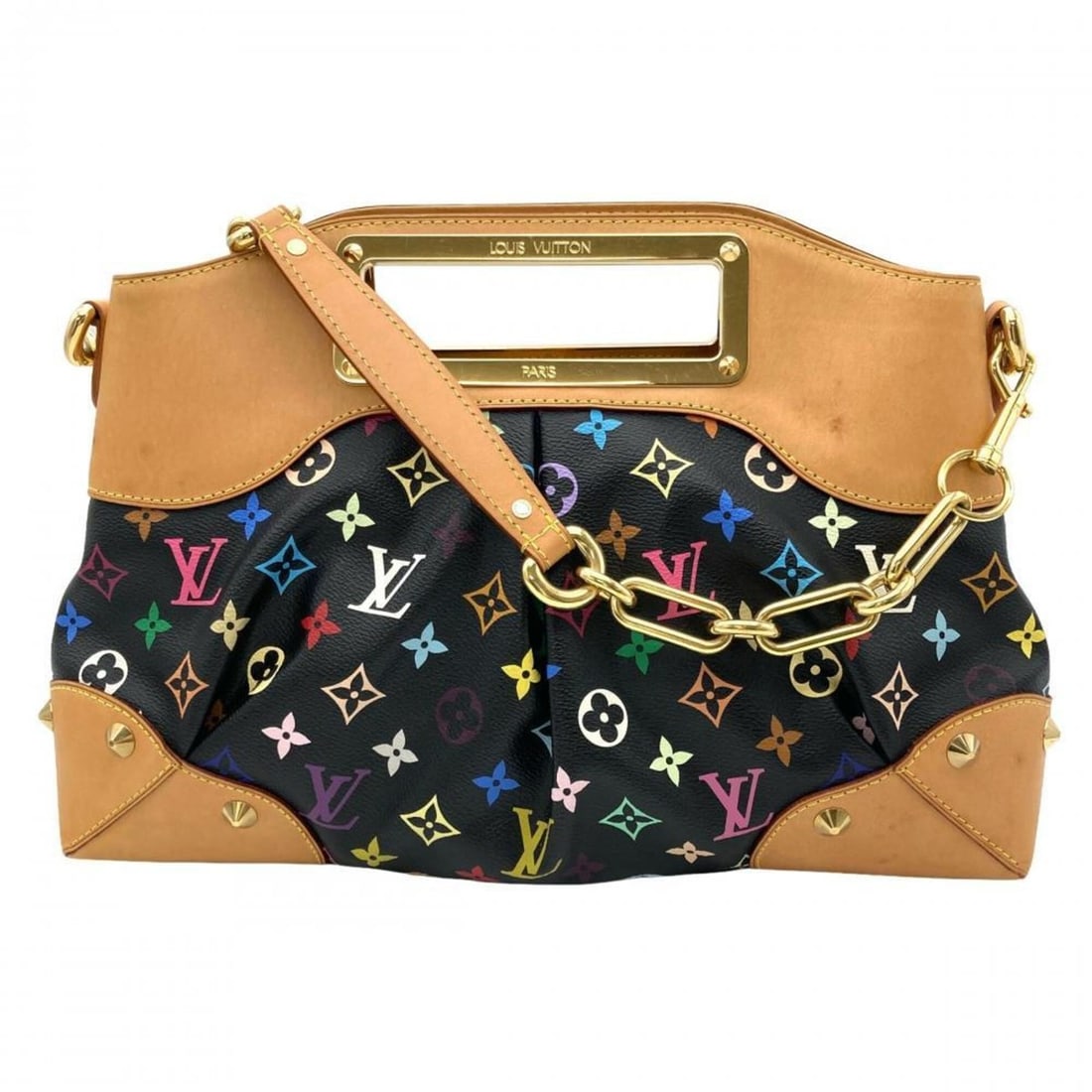 Louis Vuitton Monogram Multicolor Judy MM Handbag, 2-Way, Coated Canvas, M40256, Black with Gold (1 of 18)
