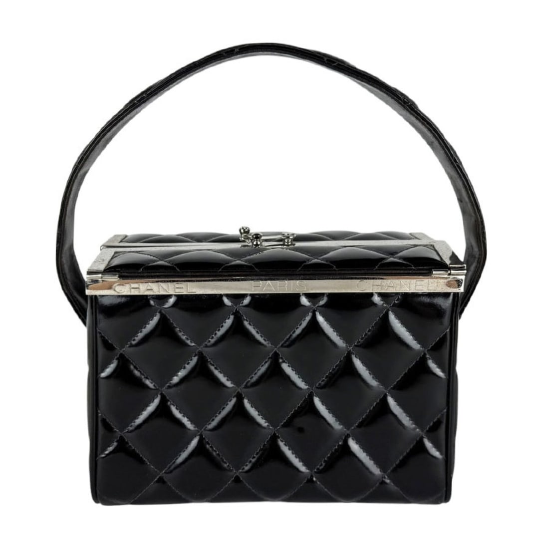 Chanel CHANEL handbag, patent leather, black and silver, women's z11000 (1 of 17)