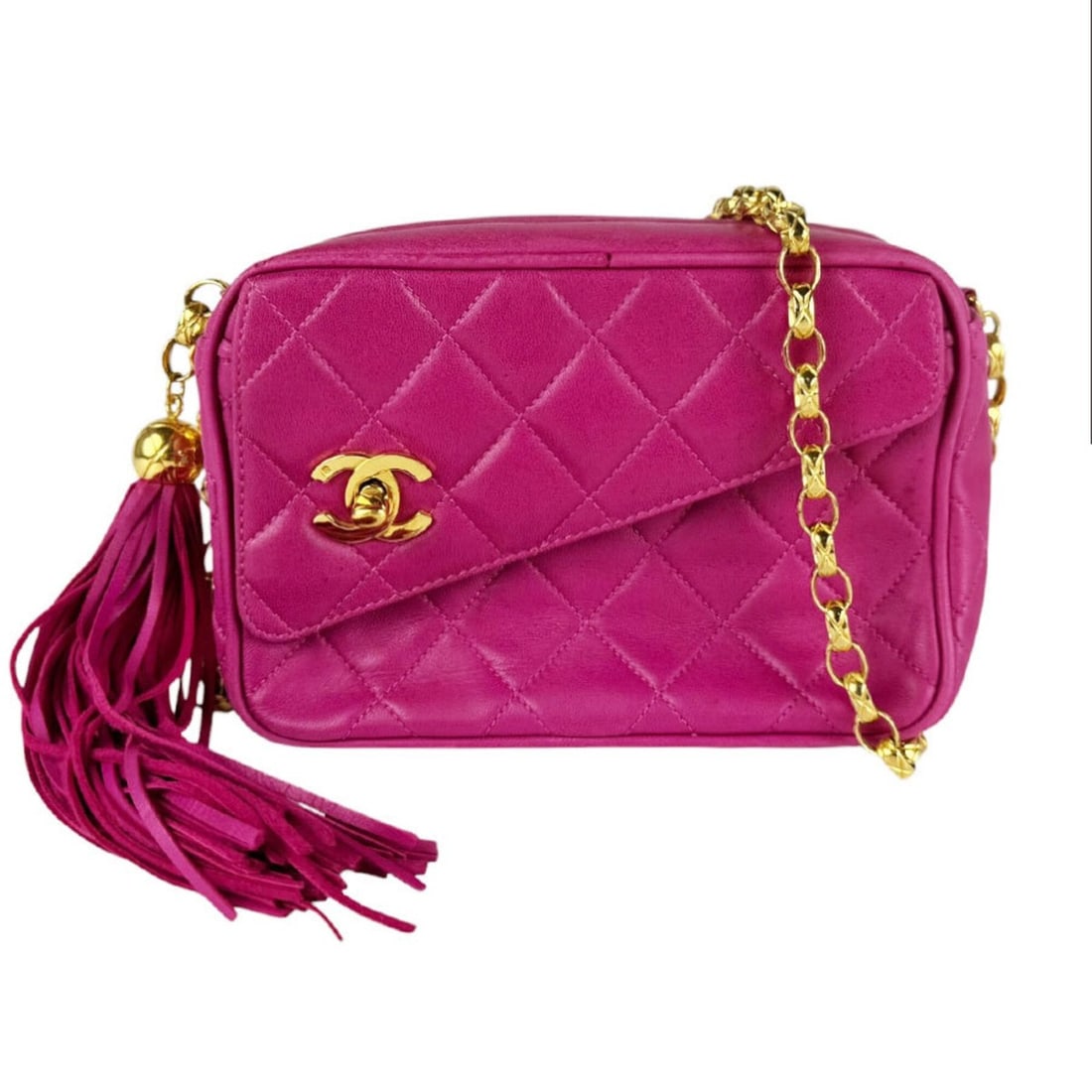 Chanel CHANEL Shoulder Bag Lambskin Magenta Gold Women's z10993: --- Catalog ---Category: SizeSize (HxWxD): 3cm x 20cm x 7cm / 1.18'' x 7.87'' x 2.75''Category: DesignType: Shoulder bagGender: WomenMaterial: Leather Leather/Fur Type: LambskinCategory: GeneralBrand: