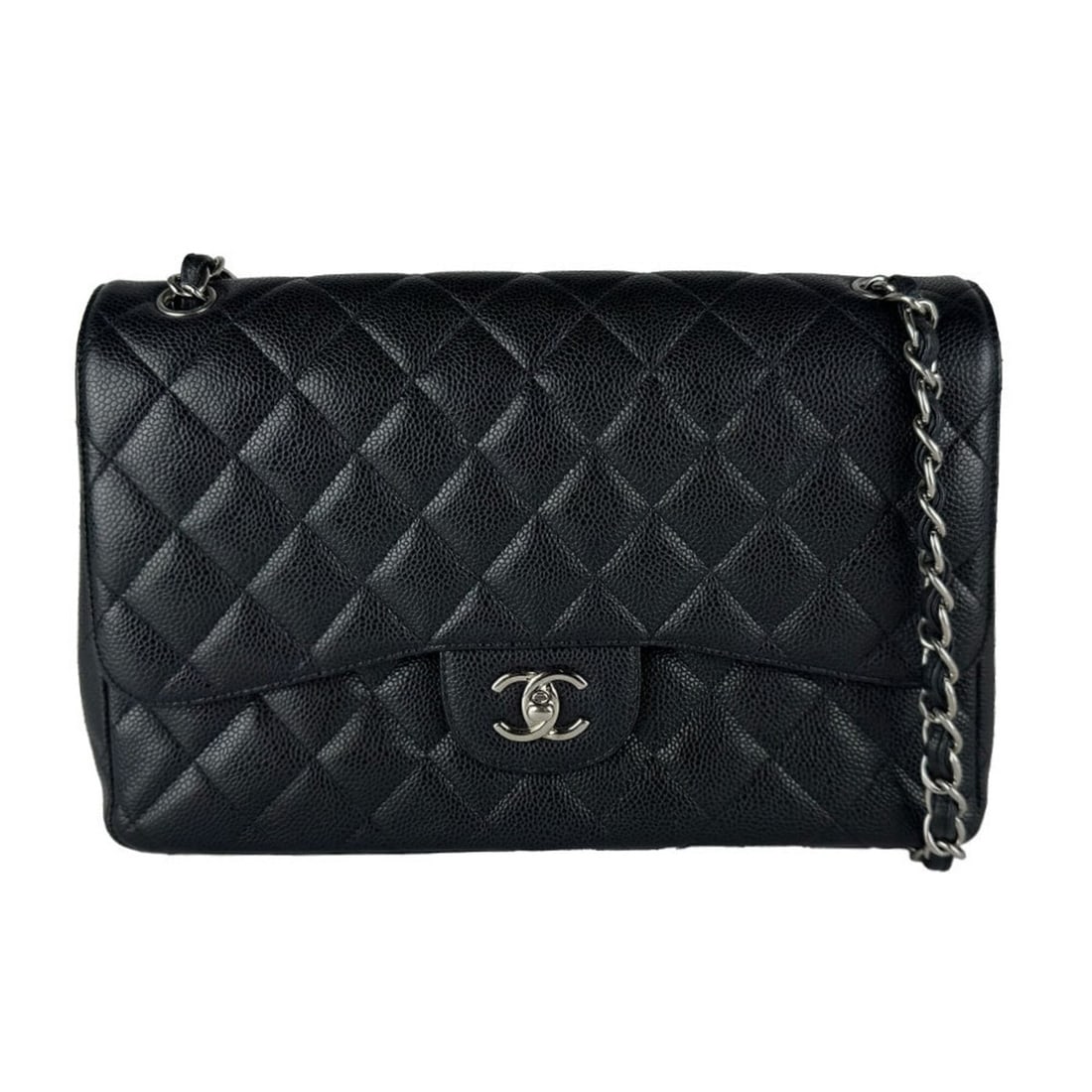 Chanel Matelassé 30 Shoulder Bag, Caviar Leather, Black/Silver, Women's, z10968: --- Catalog ---Category: SizeSize (HxWxD): 19cm x 30cm x 10cm / 7.48'' x 11.81'' x 3.93''Category: DesignType: Shoulder bagColor: BlackGender: WomenMaterial: Grained Calfskin Category: GeneralBrand: C