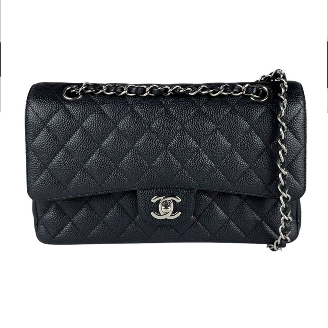 Chanel CHANEL Shoulder Bag Double Flap Matelassé Caviar Leather Black Silver Women's z10997: --- Catalog ---Category: SizeSize (HxWxD): 16cm x 26cm x 6cm / 6.29'' x 10.23'' x 2.36''Category: DesignType: Shoulder bagColor: BlackGender: WomenMaterial: Grained Calfskin Category: GeneralBrand: Ch
