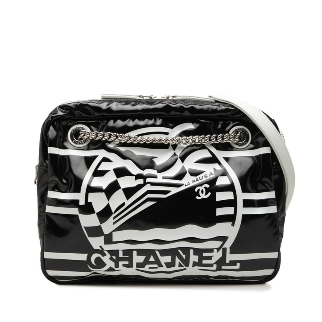 Chanel LA PAUSA Chain Shoulder Bag, Logo, Black and White Leather, Women's CHANEL: --- Catalog ---Category: SizeSize (HxWxD): 20.5cm x 26.5cm x 7cm / 8.07'' x 10.43'' x 2.75''Category: DesignType: Shoulder bagColor: Black, WhiteGender: WomenMaterial: PVC Category: GeneralBrand: Chan