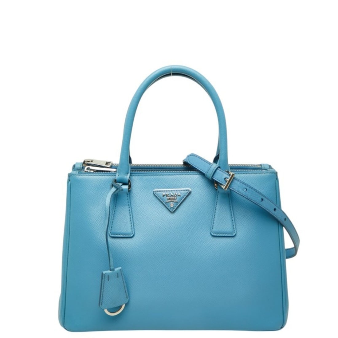Prada Galleria Triangle Logo Plate Handbag/Shoulder Bag 2-Way Blue Saffiano Leather Women's PRADA (1 of 16)