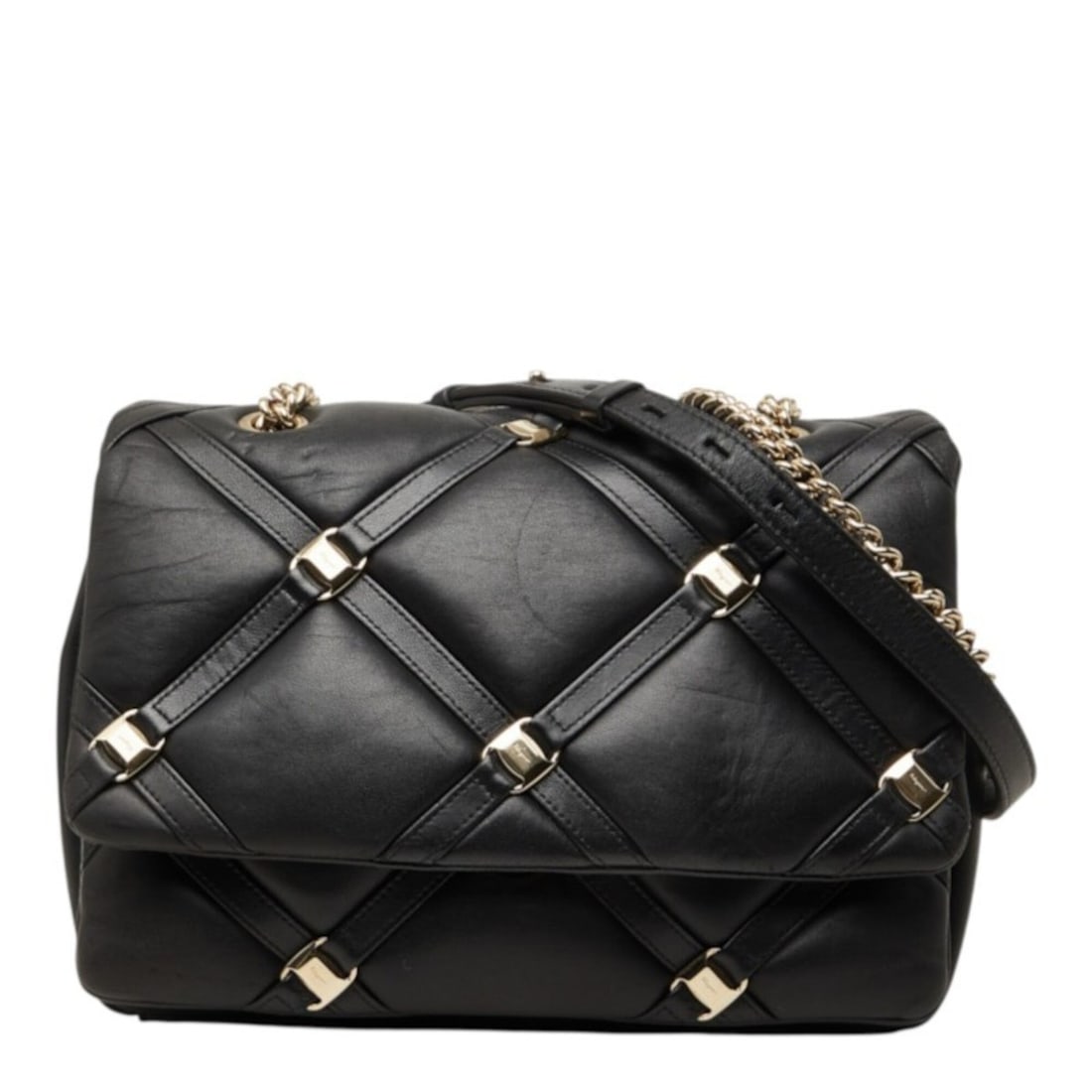 Salvatore Ferragamo Vara Crossbody Chain Shoulder Bag GG-21H536 Black Leather Women's: --- Catalog ---Category: SizeSize (HxWxD): 18cm x 24cm x 6cm / 7.08'' x 9.44'' x 2.36''Category: DesignType: Shoulder bagColor: BlackGender: WomenMaterial: Leather Category: GeneralMPN: GG-21H536Brand