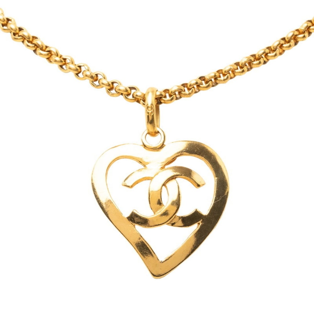 Chanel Coco Mark Heart Motif Vintage Chain Necklace 95P Gold Plated Women's CHANEL: --- Catalog ---Category: SizePendant Size: 40.1mm x 44.1mm / 1.57'' x 1.73''Neck Circumference: 59.5 cm / 23.42''Category: DesignColor: GoldGender: WomenNecklace Type: NecklaceCategory: GeneralBrand: 