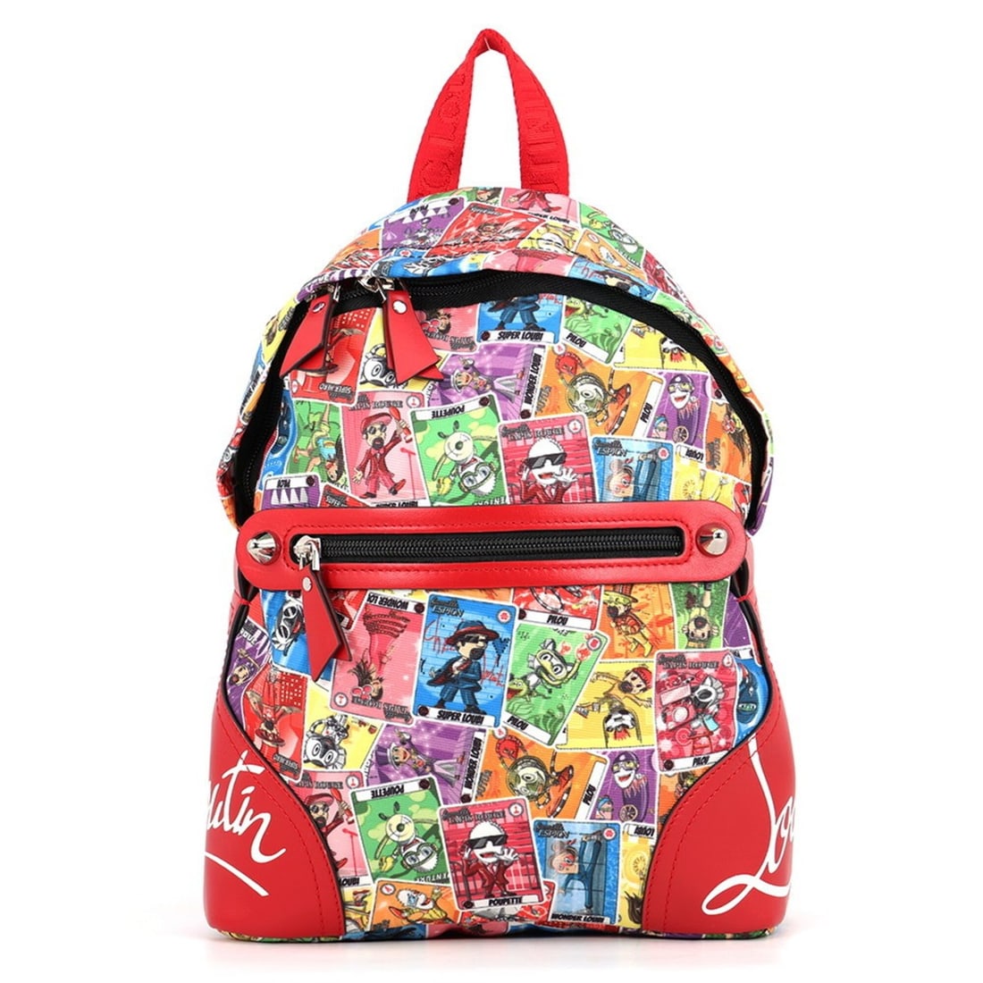Christian Louboutin backpack, card print canvas, handbag,: --- Catalog ---Category: SizeWeight: 420g / 14.81oz.Size (HxWxD): 30.5cm x 23cm x 10.5cm / 12'' x 9.05'' x 4.13''Category: DesignType: BackpackColor: Red colorGender: WomenClosure: ZipperMaterial: Can