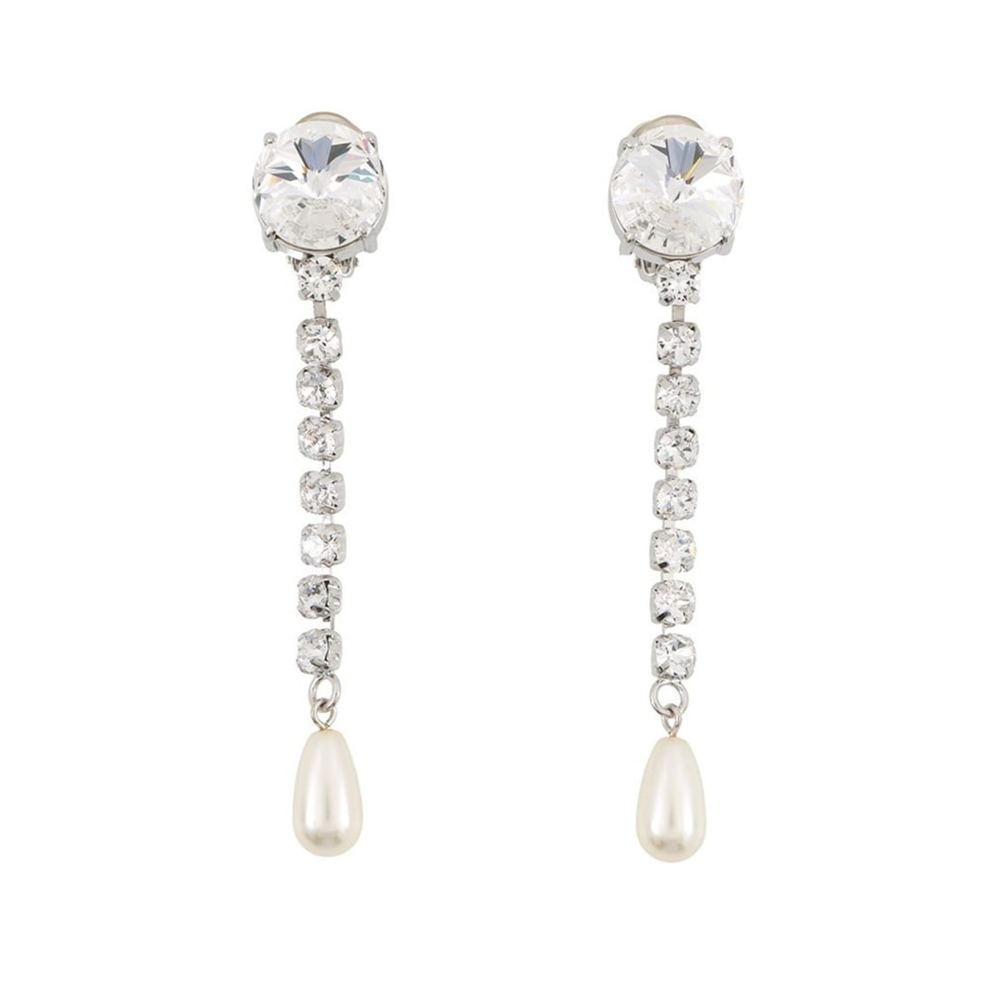 Miu Miu Miu Earrings Crystal Faux Pearl: --- Catalog ---Category: SizeSize (HxWxD): 90.00mm x 16.00mm / 3.54'' x 0.63''Category: DesignType: Clip earringsColor: SilverStone: RhinestoneGender: WomenMaterial: MetalCategory: GeneralBrand: Miu M
