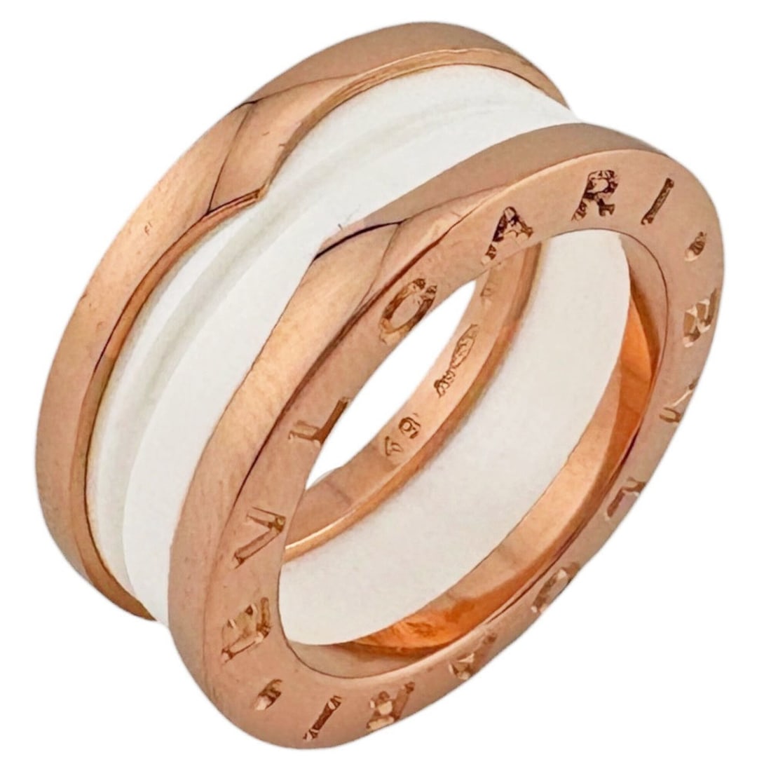 BVLGARI B-zero.1 White Ceramic Ring, 18K Pink Gold, Women's Ring. (1 of 14)