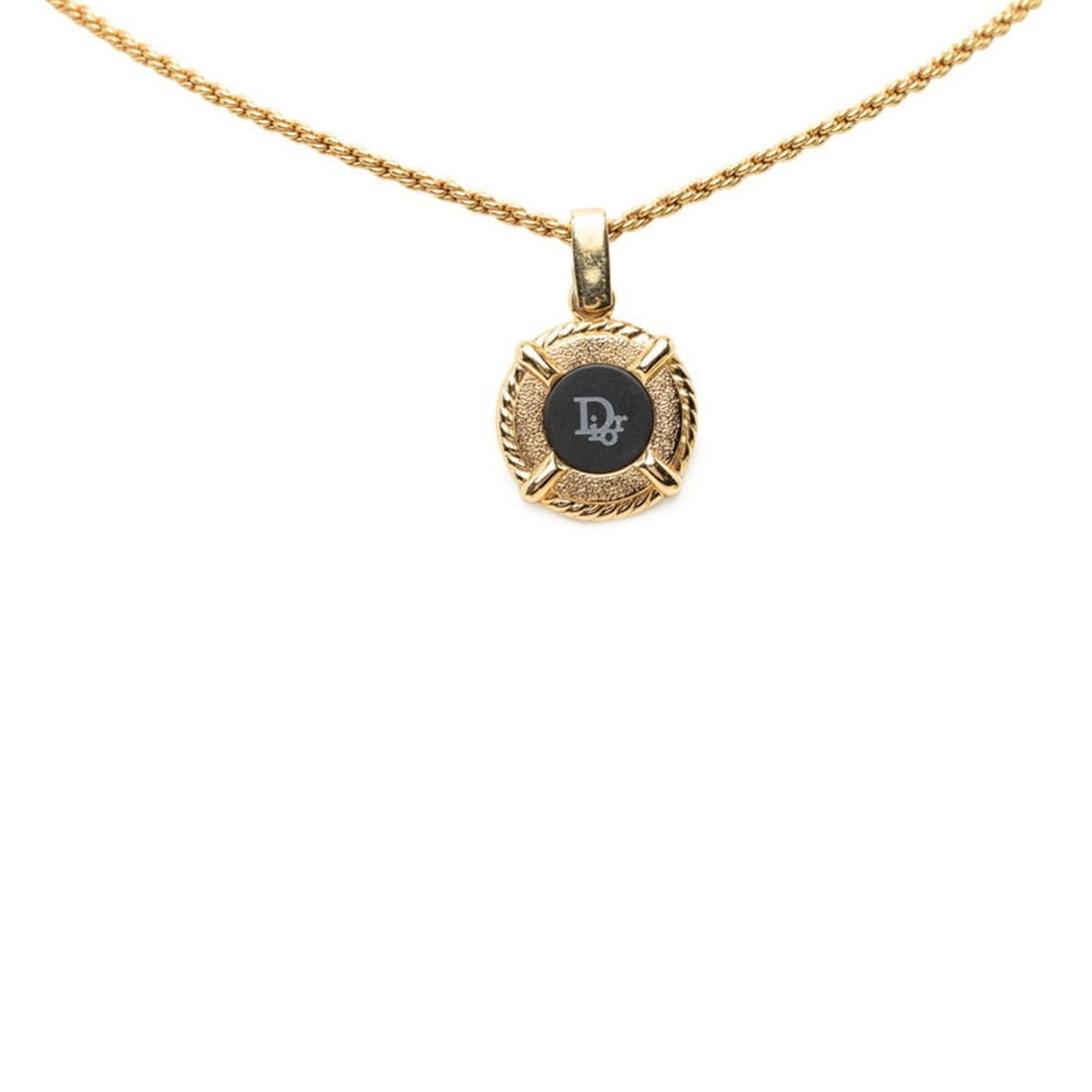 Christian Dior Dior Logo Necklace, Gold with Black Plating, Women's: --- Catalog ---Category: SizePendant Size: 18.6mm x 18.6mm / 0.73'' x 0.73''Neck Circumference: 44.5 cm / 17.51''Category: DesignColor: Black, GoldGender: WomenMaterial: Gold platingNecklace Type: Nec