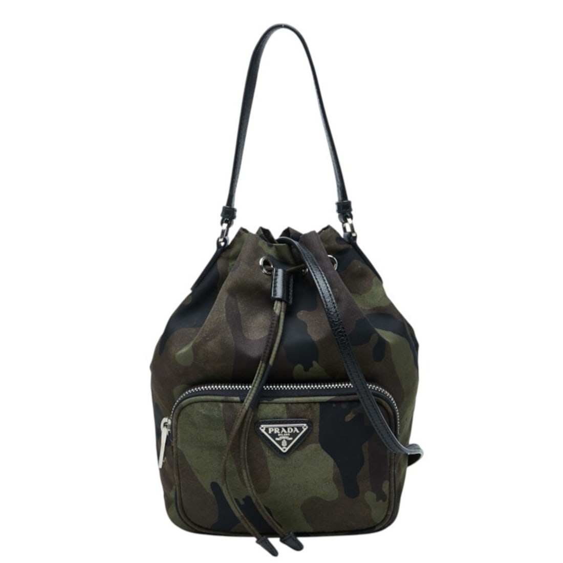 Prada Triangle Logo Plate Camouflage Handbag 2-Way Shoulder Bag Khaki Green Brown Nylon Leather: --- Catalog ---Category: SizeSize (HxWxD): 22cm x 16.5cm x 11cm / 8.66'' x 6.49'' x 4.33''Category: DesignType: Handbag, Shoulder bagColor: Brown, Camouflage, Green, KhakiGender: WomenMaterial: Nylon 