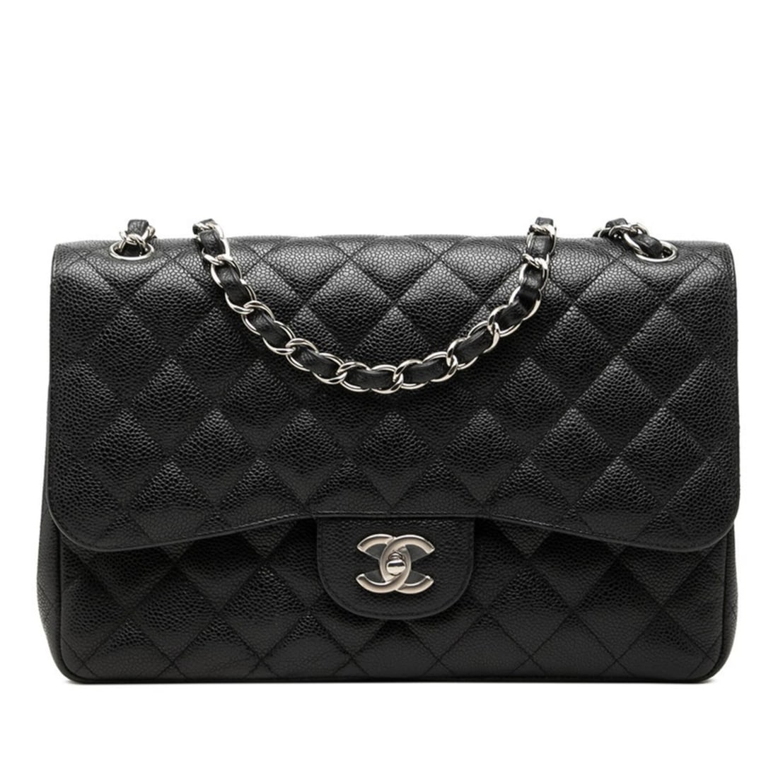 Chanel Matelassé Coco Mark Double Flap Chain Shoulder Bag, Black Caviar Leather, Women's CHANEL: --- Catalog ---Category: SizeSize (HxWxD): 20cm x 30cm x 9cm / 7.87'' x 11.81'' x 3.54''Category: DesignType: Shoulder bagColor: BlackGender: WomenMaterial: Grained Calfskin Category: GeneralBrand: Ch