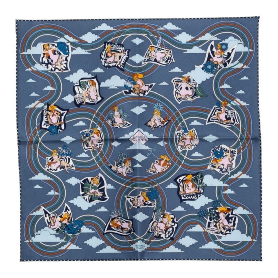 Hermes Carre 45 CARRES VOLANTS (Flying Carre) Scarf/Muffler, Blue Multicolor Silk, Women's HERMES: --- Catalog ---Category: SizeSize (LxW): 41.5cm x 42cm / 16.33'' x 16.53''Category: DesignType: ScarfColor: Blue, Multi-colorGender: WomenMaterial: Silk Category: GeneralBrand: Hermes--- Item List ---