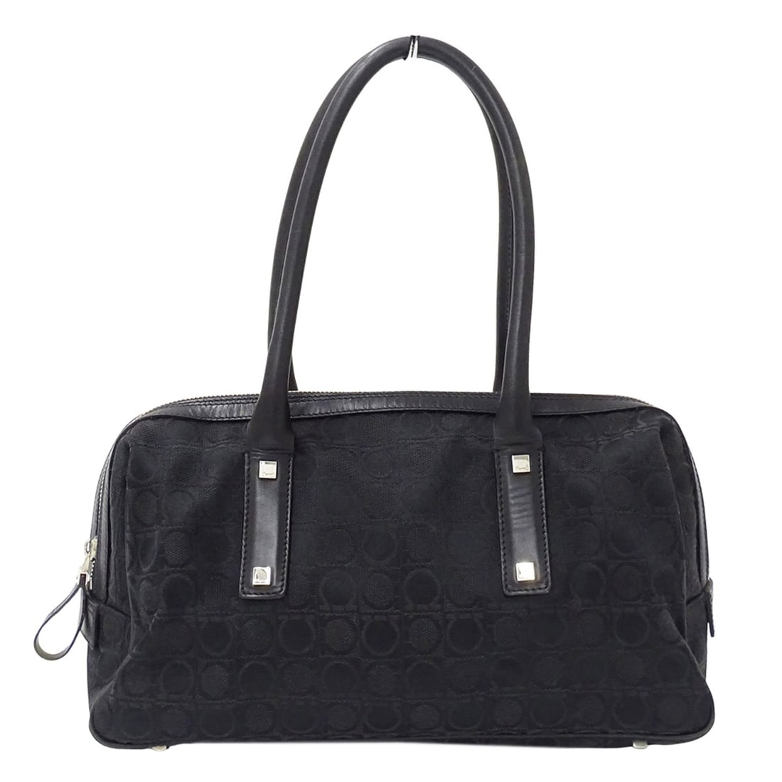 Salvatore Ferragamo Ferragamo handbag for women, brand name, canvas, black, Gancini pattern.: --- Catalog ---Category: SizeSize (HxWxD): 18cm x 29cm x 12cm / 7.08'' x 11.41'' x 4.72''Category: DesignType: HandbagColor: BlackGender: WomenMaterial: Canvas Category: GeneralBrand: Salvatore Ferrag