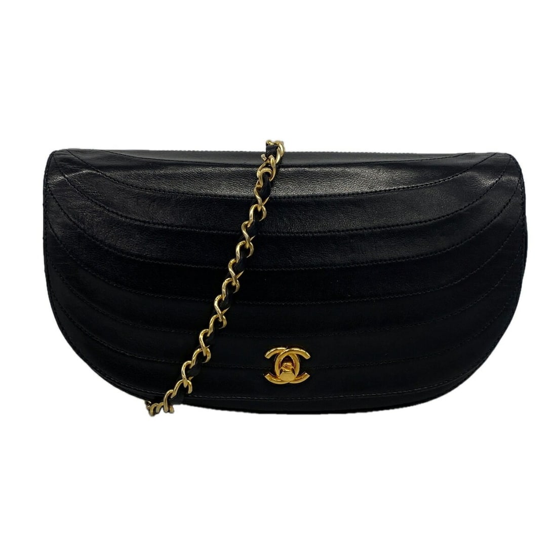 Chanel Shoulder Bag, Chain Shoulder, Half Moon Design, Lambskin, Black, Women's: --- Catalog ---Category: SizeSize (HxWxD): 16cm x 24cm x 5cm / 6.29'' x 9.44'' x 1.96''Category: DesignType: Shoulder bagColor: BlackGender: WomenMaterial: Leather Hardware Color: GoldLeather/Fur Type