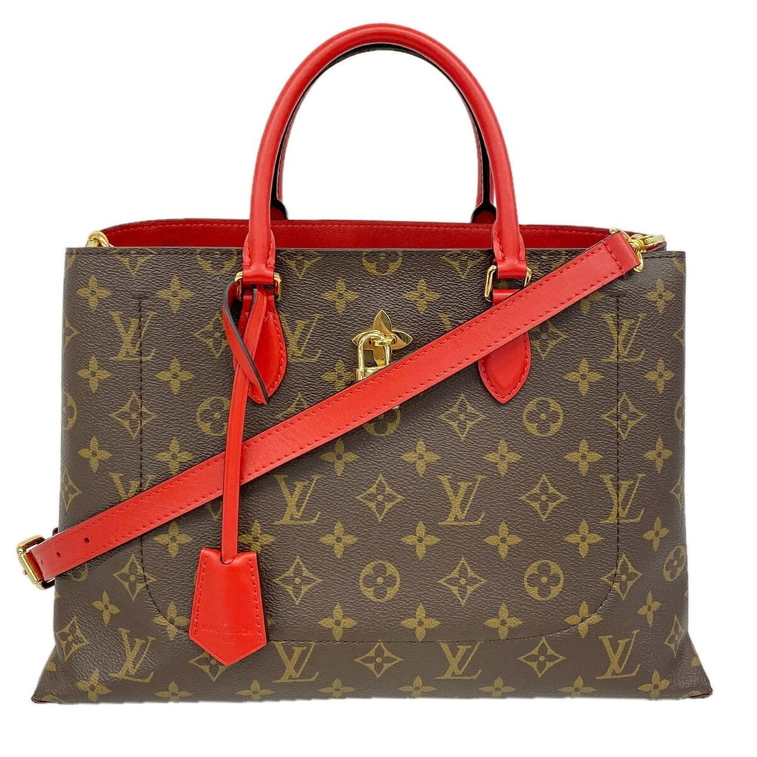 Louis Vuitton Monogram Flower Tote Handbag M43553 Brown Coquelicot 2-way bag for women (1 of 15)