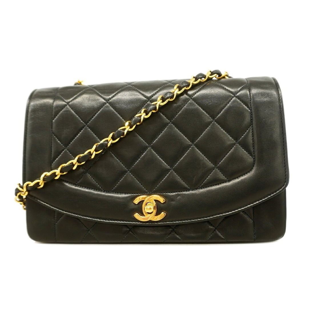 Chanel Diana Chain Shoulder Bag, Lambskin, Black, Women's: --- Catalog ---Category: SizeSize (HxWxD): 16.5cm x 24.5cm x 7cm / 6.49'' x 9.64'' x 2.75''Category: DesignType: Shoulder bagColor: BlackGender: WomenMaterial: Leather Hardware Color: GoldLeather/Fur 