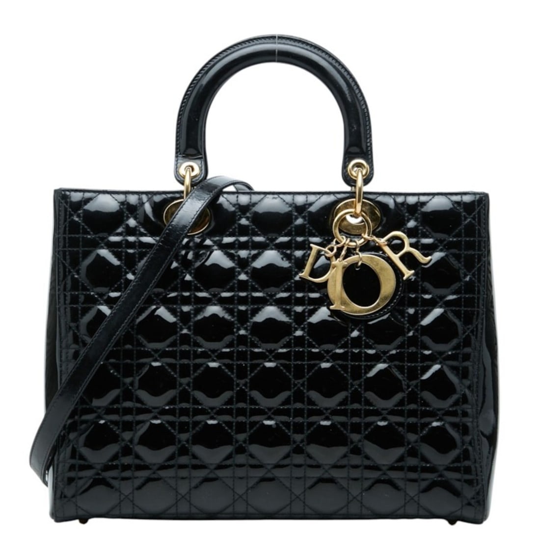 Christian Dior Dior Cannage Lady Large Handbag Shoulder Bag 2-Way Black Patent Leather Women's: --- Catalog ---Category: SizeStrap Drop: 44cm / 17.32''Handle Drop: 9.50cm / 3.74''Size (HxWxD): 25cm x 32cm x 11.5cm / 9.84'' x 12.59'' x 4.52''Category: DesignType: Handbag, Shoulder bagColor: Black