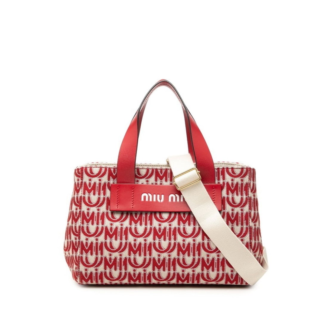 Miu Miu Miu Canapa Jacquard Handbag Shoulder Bag 2WAY 5BA085 Red Canvas Leather Women's MIUMIU: --- Catalog ---Category: SizeStrap Drop: 50cm / 19.68''Handle Drop: 13.00cm / 5.12''Size (HxWxD): 19cm x 28cm x 14cm / 7.48'' x 11.02'' x 5.51''Category: DesignType: Handbag, Shoulder bagColor: Red