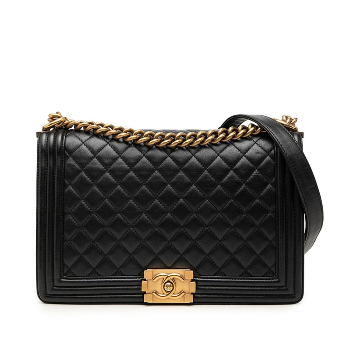 Chanel Coco Mark Boy 28 Chain Shoulder Bag A92193 Black Gold Lambskin Women's CHANEL: --- Catalog ---Category: SizeStrap Drop: 50cm / 19.68''Size (HxWxD): 18.5cm x 28cm x 8cm / 7.28'' x 11.02'' x 3.14''Category: DesignType: Shoulder bagColor: BlackGender: WomenMaterial: Leather Hardwar