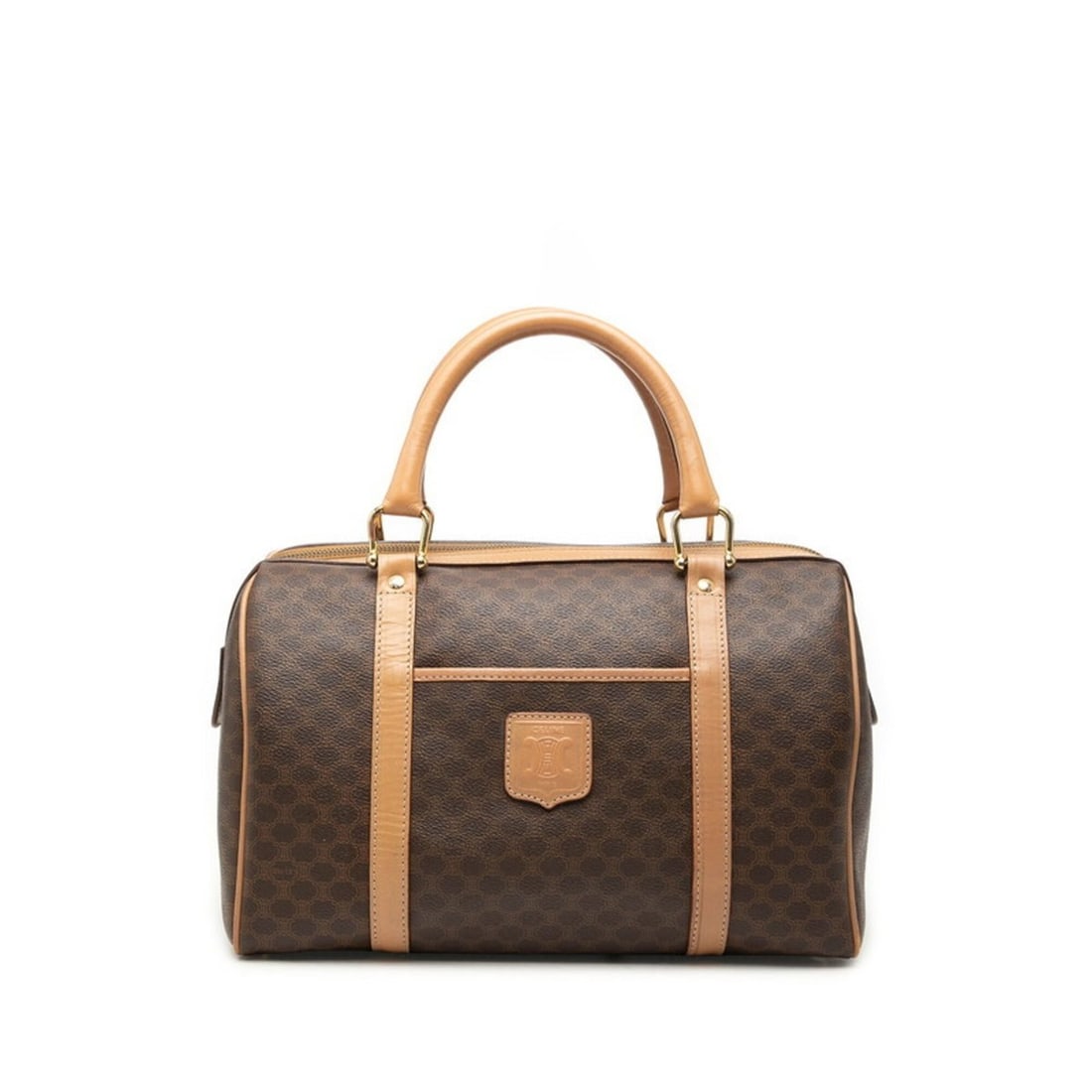 Celine Macadam Handbag Mini Boston Bag Brown Beige Leather Women's CELINE (1 of 11)