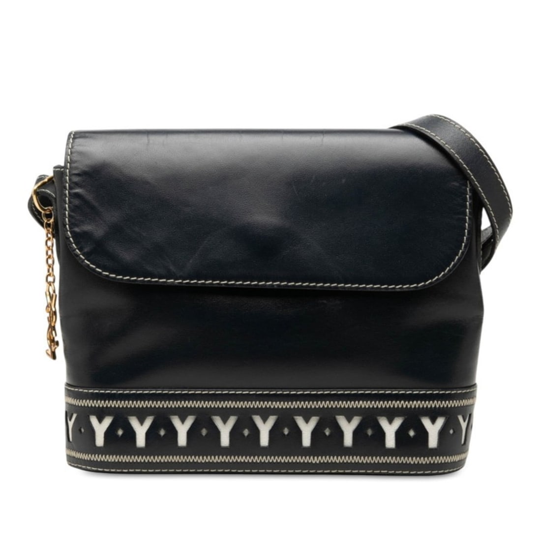 Saint Laurent Vintage Y-Cut Crossbody Shoulder Bag, Navy and White Leather, Women's.: --- Catalog ---Category: SizeSize (HxWxD): 20cm x 23.5cm x 7cm / 7.87'' x 9.25'' x 2.75''Category: DesignType: Shoulder bagColor: Navy, WhiteGender: WomenMaterial: Leather Category: GeneralBrand: Sain