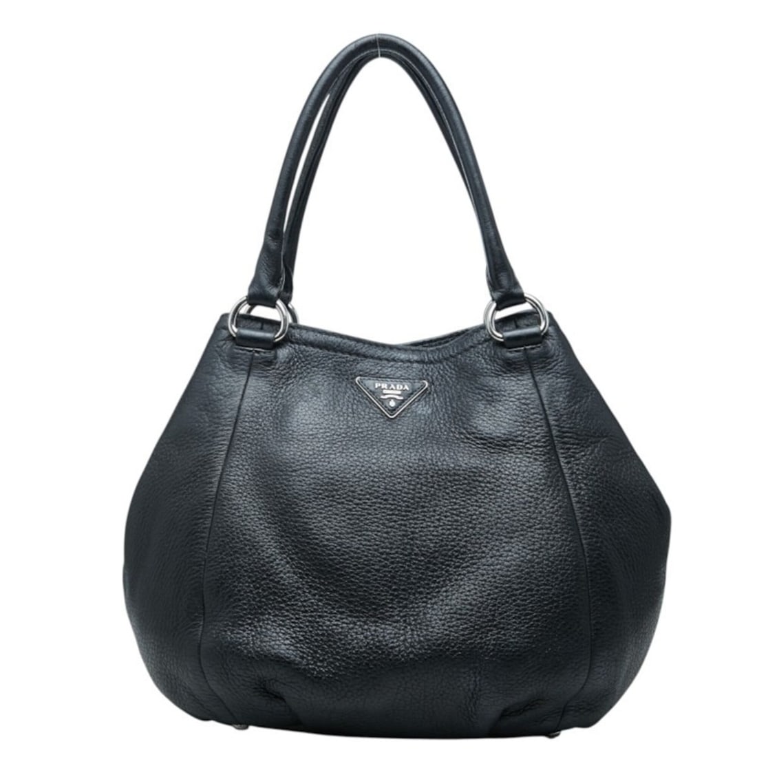Prada Triangle Logo Plate Handbag, Black Leather, Women's PRADA: --- Catalog ---Category: SizeSize (HxWxD): 28.5cm x 26.5cm x 12cm / 11.22'' x 10.43'' x 4.72''Category: DesignType: HandbagColor: BlackGender: WomenMaterial: Leather Category: GeneralBrand: Prada--- I