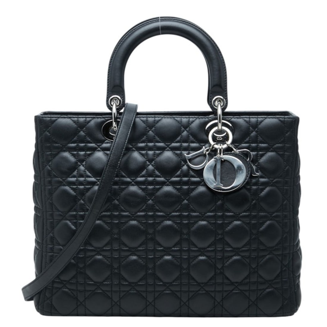 Christian Dior Dior Cannage Lady Large Handbag Shoulder Bag 2-Way Black Leather Women's (1 of 12)