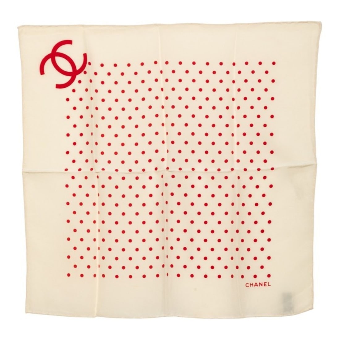 Chanel Coco Mark Polka Dot Scarf/Muffler, Ivory/Red Silk, Women's CHANEL (1 of 10)