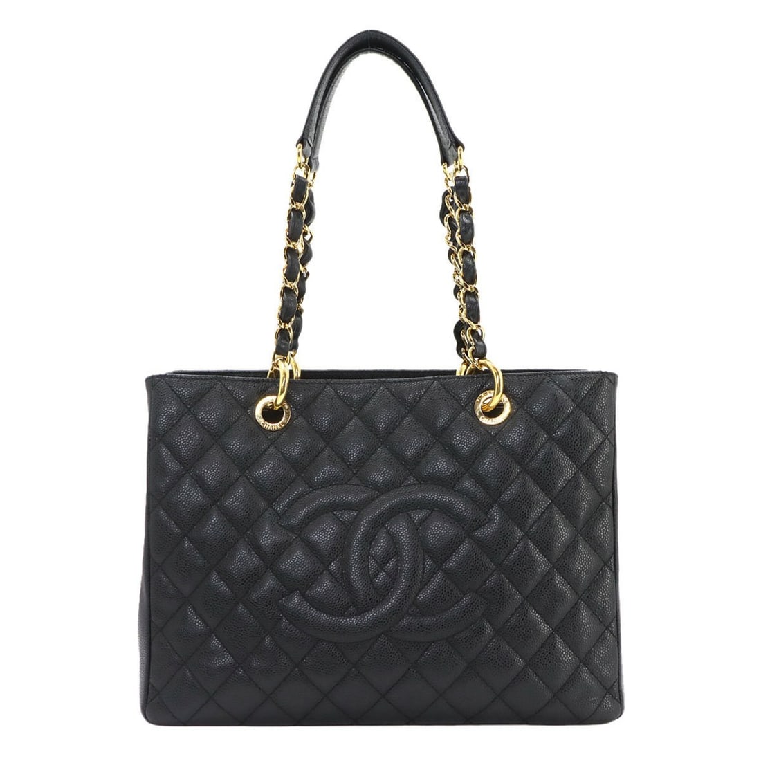 Chanel Matelasse Grand Chain Tote Handbag GST Caviar Leather Black A50995 Gold Hardware: --- Catalog ---Category: SizeWeight: 1.11kg / 2.44lb.Size (HxWxD): 25cm x 34cm x 13cm / 9.84'' x 13.38'' x 5.11''Handle Length: 58cm / 22.83''Category: DesignType: Handbag, Tote bagColor: