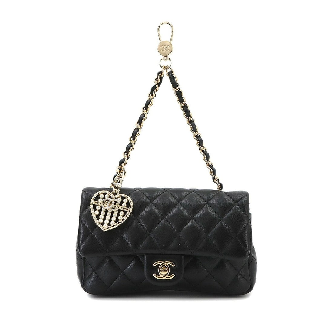 Chanel Matelassé Classic Mini Accessory Bag Charm Chain Handbag Pouch Lambskin Black AP4760 Gold: --- Catalog ---Category: SizeWeight: 130g / 4.58oz.Size (HxWxD): 7.5cm x 12cm x 3cm / 2.95'' x 4.72'' x 1.18''Strap Length: 26cm / 10.23''Category: DesignType: HandbagColor: BlackGender: