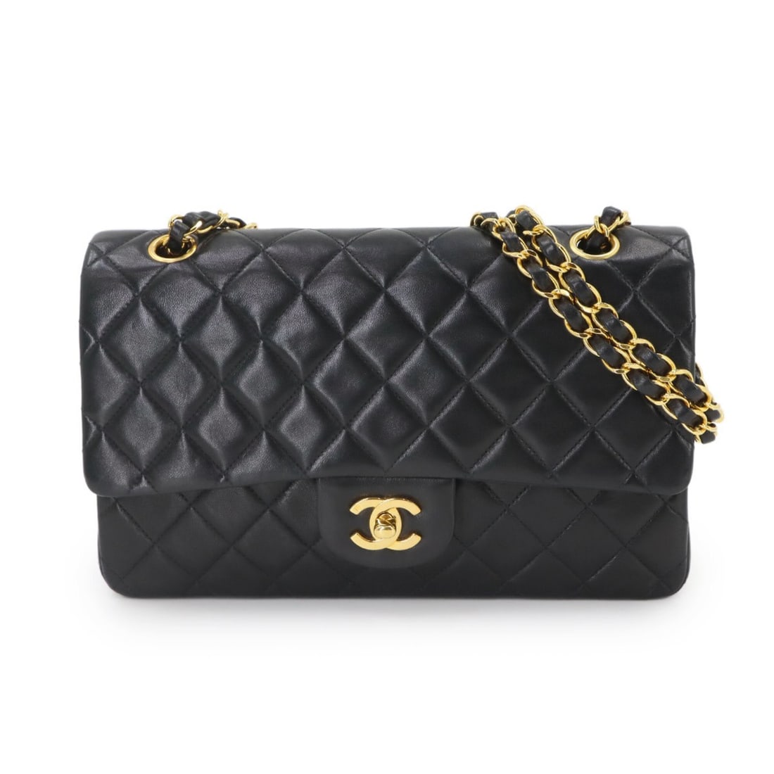 Chanel Matelasse 25 Chain Shoulder Handbag, Lambskin, Black, A01112, Gold Hardware, Coco Mark.: --- Catalog ---Category: SizeWeight: 545g / 1.2lb.Size (HxWxD): 15cm x 25cm x 6.5cm / 5.9'' x 9.84'' x 2.55''Strap Length: 56cm - 89cm / 22.04'' - 35.03''Category: DesignType: Handbag, Shoulder