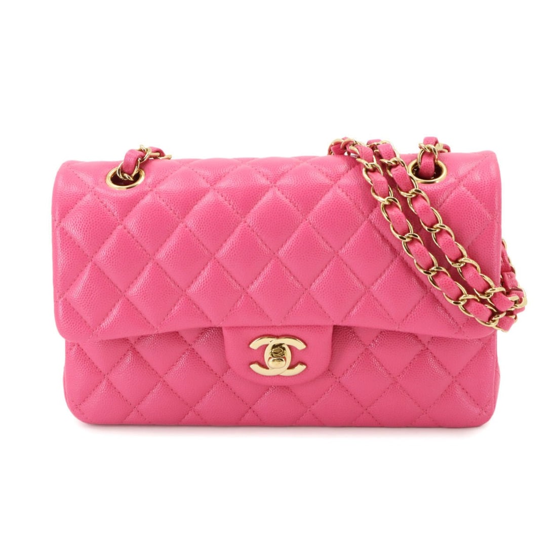 Chanel Matelasse 23 Chain Shoulder Handbag, Caviar Leather, Pink, A01113, Gold Hardware: --- Catalog ---Category: SizeWeight: 605g / 1.33lb.Size (HxWxD): 14cm x 22.5cm x 6.5cm / 5.51'' x 8.85'' x 2.55''Strap Length: 54cm - 91.5cm / 21.25'' - 36.02''Category: DesignType: Handbag, Shoulder 
